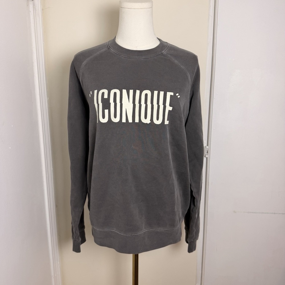 CLARE V . "Iconique" Sweatshirt In Faded Black W/ Cream NWT